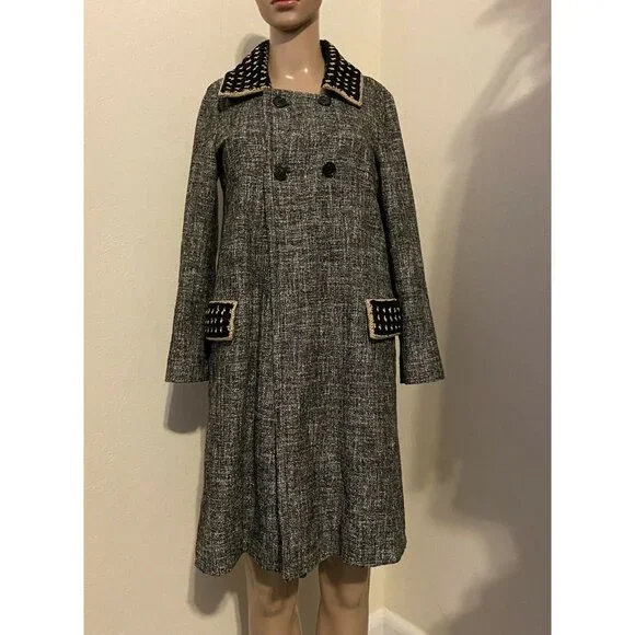 $1195 New M Missoni 42 6 Tweed Car Coat Crochet Trim Jacket Gray Black Pea